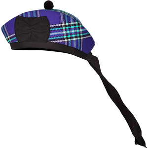 Chapeau Glengarry en tissu mélangé 100 % acrylique à motif tartan violet avec pompon rouge et nœud latéral, casquette écossaise 2026 - Product Image 2