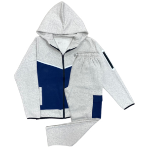 Ensemble de survêtement décontracté pour garçons 2026, gris, avec blocs de couleur, manches longues, capuche et fermeture éclair, idéal pour l'automne - Product Image 3