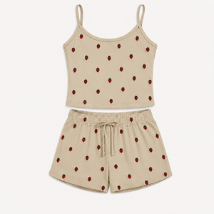 Women Casual Sleeveless 2 Piece Breathable 100% Polyester Summer Spring Daily Wear <b>Pajamas</b> Set Shorts Above Knee - Product Image 1