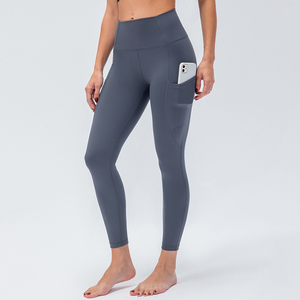 <b>Women</b> High Waist Solid Yoga <b>Leggings</b> Full Length Spandex Polyester Four-Way Stretch <b>Compression</b> Elastic Waist Pockets Sports - Product Image 5
