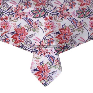 Handmade Indian Floral Hand Block Printed Cotton <b>Tablecloth</b> <b>Square</b> Table Cover for Wedding Home Decor and Events - Product Image 2