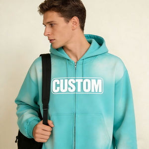 Wholesale Men's Turquoise <b>Zip</b>-Up <b>Hoodie</b> Regular Fit Cotton French Terry Casual Hooded Sweatshirt with Front <b>Pocket</b> Winter Wear - Product Image 6
