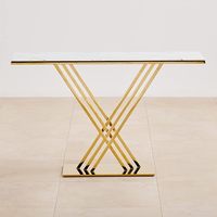 Table console en métal doré faite à la main avec plateau en marbre blanc, meubles de salon modernes et luxueux