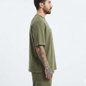 Wholesale High Quality Oversized Drop Shoulder Short Sleeve <b>T</b>-<b>shirts</b> Plain Heavy Cotton Unisex Men's <b>T</b>-<b>shirts</b> <b>With</b> Front <b>Pocket</b> - Product Image 3