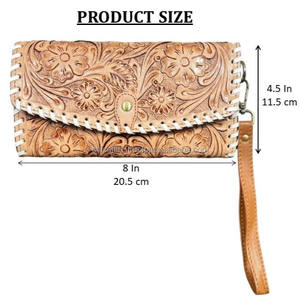 Cartera de Cuero Vacuno Hecha a Mano de Primera Calidad, Nueva Llegada, con Correa de Muñeca, Diseño Floral, Perfecta para Uso Diario - Product Image 2