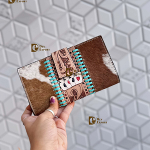 Nueva Cartera de Cuero con Grabado a Mano, Estuche para Teléfono, Elegante Cartera de Cuero Vacuno con Pelaje, Multiusos, Estilo Western - Product Image 1