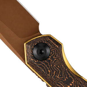 Couteaux pliants noirs et dorés avec manche à motif grain de bois, lame revêtue de bronze, clip de poche en métal, design compact pour un usage quotidien - Product Image 3