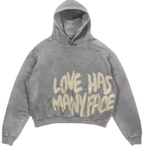 Sudadera con capucha vintage para hombre, personalizada con impresión DTG, estilo cropped oversized, de algodón con efecto desgastado por el sol, de felpa francesa, de alta calidad. - Product Image 3