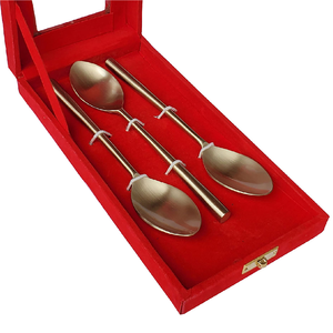Brass Dessert Spoon/Butter <b>Knife</b>/Fork/Mini Handle Spoon Set Eco-Friendly Mirror Polish 10ml Capacity Gold Box for Giveaways - Product Image 5