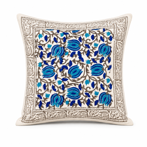 Funda de Cojín de Algodón Estampada a Mano 16x16, Funda de Almohada Floral para Sofá, Sala de Estar, Decoración del Hogar - Product Image 1