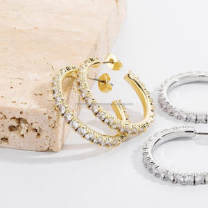 Boucles d'oreilles créoles ouvertes en argent sterling 925 avec diamant Moissanite, finition dorée, bijoux de déclaration étincelants pour les détaillants - Product Image 1