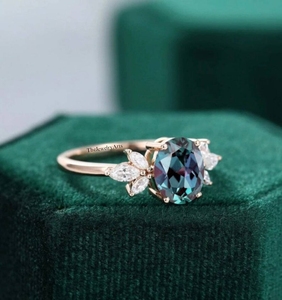 Vintage Oval Cut Lab Alexandrite Engagement <b>Ring</b> 925 Sterling <b>Silver</b> Rose Gold Plated Prong <b>Set</b> Inlay Promise Jewelry for Women - Product Image 2