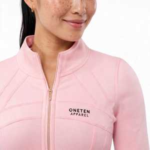 ONETEN APPAREL Women <b>White</b> Half Zip Yoga Jacket Skinny Fit <b>Long</b> <b>Sleeve</b> Quick Dry Breathable Athletic Front Logo - Product Image 4