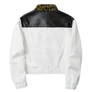 Men's PU Leather Jacket Leopard Print <b>Stitching</b> Customized Design Party <b>Coat</b> Letter Pattern Wholesale Price Shearing Processing - Product Image 2