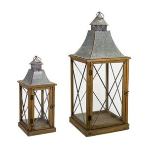 Juego de 2 Faroles de Madera y Metal Galvanizado, Portavelas Decorativos Vintage para Interiores y Exteriores, Farol para Decoración del Hogar, para Uso en Mesa - Product Image 1