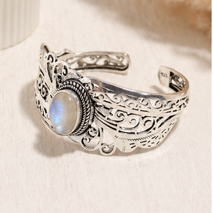 Rainbow Moonstone Silver Cuff <b>Bracelet</b> – Handmade 925 Sterling Silver Boho Jewelry Natural Rainbow Moonstone <b>Bracelet</b> – Vintage - Product Image 1