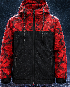 Veste d'hiver pour homme, coupe régulière, en polyester, coupe-vent, respirante, à fermeture éclair, couleur rouge unie, style sportif streetwear - Product Image 5