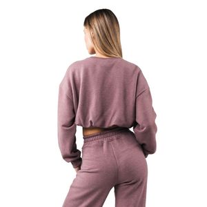 Bubble Crew Women's Dusty <b>Rose</b> Cropped Sweatshirt Long Sleeve Oversized Pullover Fleece Crew Neck Casual Gym Workout <b>Top</b> - Product Image 6