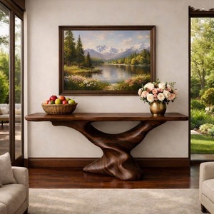 Handcrafted solid wood console <b>table</b> Modern living room entrance <b>table</b> Curved wood console <b>table</b> - Product Image 1