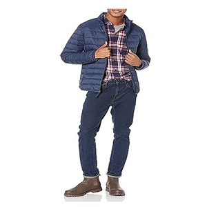 Men's Black Varsity Puffer Jacket Waterproof Breathable Winter Casual Lightweight <b>Covered</b> <b>Button</b> Closure Warm 100% Polyester - Product Image 1