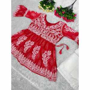 DISEÑADOR GEORGETTE BORDADO IMPRESO DIGITAL TRABAJO KURTI CON PALAZZO ROJO - Product Image 3