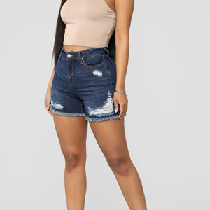 Shorts en jean taille haute pour femme, coupe ample, ourlet retroussé, prix raisonnable - Product Image 1