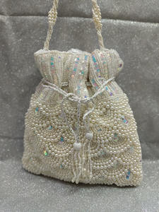 Hand Embroidered Pearl Beaded <b>Potli</b> <b>Bag</b> with Sequin Work, Drawstring Closure, Elegant Bridal & Evening Handbag - Product Image 2