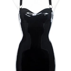 Robe mini sexy en cuir PU noir, sans bretelles, col cœur, moulante, pour soirée, toutes saisons, couleur unie - Product Image 2