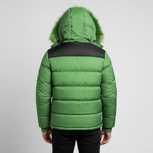Veste matelassée pour homme de haute qualité, verte, avec capuche en fourrure, fermeture éclair, coupe-vent, manteau d'hiver décontracté, coupe régulière, rembourrage en polyester - Product Image 5