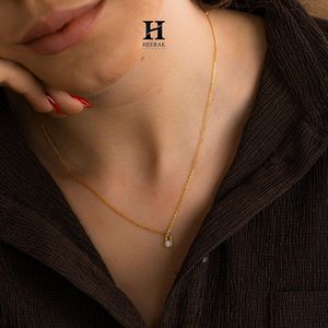 Dainty Gold <b>Padlock</b> Necklace with Lab Grown Diamond Minimalist Everyday Jewelry - Product Image 2