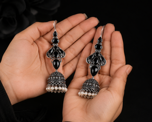 Factory Direct Wholesale Oxidized <b>Silver</b> <b>Dangle</b> Indian Jhumka <b>Earrings</b> for Women - Product Image 3