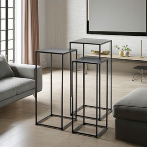 3 Mesitas de Noche Plegables Negras de Hierro con Madera Maciza y Vidrio, Diseño Moderno, Muebles Multiusos para Dormitorio - Product Image 3