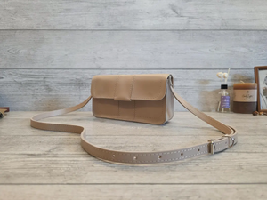 Handmade Beige Leather Crossbody <b>Purse</b> <b>Cute</b> Tan Shoulder Bag Personalized Minimalist Handbag for Women Anniversary Gift Her - Product Image 3