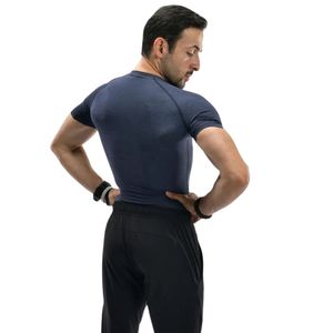 T-shirt de sport bleu marine pour homme à manches courtes, col rond, coupe ajustée, respirant, idéal pour la gym, l'entraînement, la course et le fitness - Product Image 6