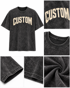 Camiseta Personalizada al por Mayor, 240 GSM, Lavado Ácido, Estilo Vintage, Hombros Caídos, Color Negro, Algodón Grueso, Estampado Frontal, Unisex - Product Image 6