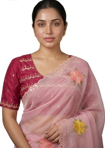 Sari indio de organza suave con trabajo de espejo para festivales - Product Image 3