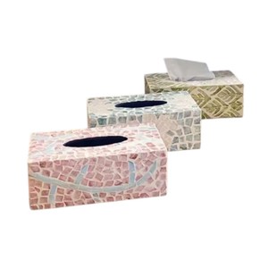 Boîte à mouchoirs rectangulaire haut de gamme en nacre, support en bois fait main avec incrustation de coquillages pour la décoration intérieure - Product Image 3