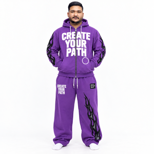 Conjunto Deportivo Informal para Hombre, Color Morado, con Cremallera, Mangas con Diseño Gráfico, Pantalones Anchos de Felpa, Etiqueta Personalizada - Product Image 2