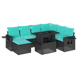 Black Poly Rattan Garden <b>Sofa</b> <b>Set</b> With Cushions 8 Piece Outdoor Furniture Contemporary Design - Product Image 2
