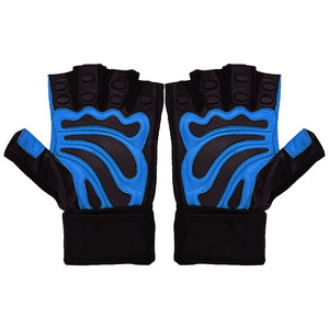 Half Finger Leather Gym <b>Gloves</b> Black Blue Adjustable Wrist Strap <b>Weight</b> Lifting Unisex Fitness Workout - Product Image 2