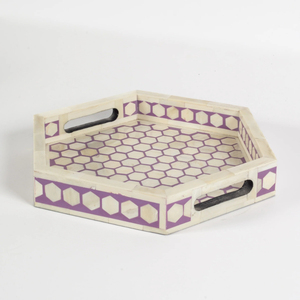 Plateau de service en os noir incrusté, motif floral de luxe, plateau décoratif ottoman rectangulaire, artisanat indien pour la table à café - Product Image 5