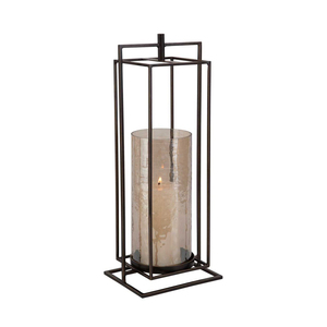 Porte-bougie moderne en fer forgé avec cheminée en verre martelé, centre de table géométrique élégant pour la décoration du salon - Product Image 2