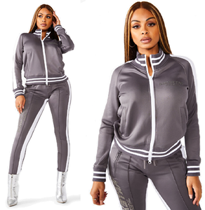 Trajes de moda urbana para mujer, con cremallera frontal, cuello acanalado y puño, chándal a rayas laterales para Jogging Slim Fit, trajes para el sudor con cremallera - Product Image 1