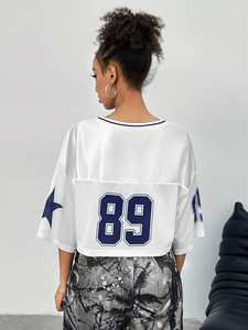Expédition rapide, maillot de football blanc en mesh, numéro 89, streetwear pour femmes, OEM, étiquette privée, fabricant en gros - Product Image 5