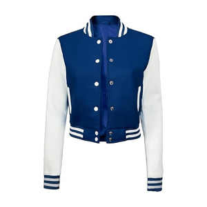 Chaqueta Varsity Personalizada para Mujer, Chaqueta Corta Estilo Letterman con Mangas de Cuero, Chaqueta Bomber, Ropa de Calle, Fabricante de Moda, EE. UU. - Product Image 3