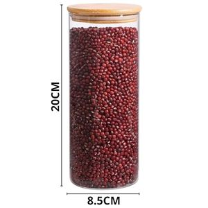 Glass Food <b>Storage</b> <b>Containers</b> With Wood Lids Cylinder Shape Airtight Freshness Preservation Kitchen Use <b>Stackable</b> - Product Image 2