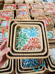 Plateau en rotin incrusté de nacre de luxe pour la présentation et le rangement sur table, artisanat fait main, origine Vietnam - Product Image 5