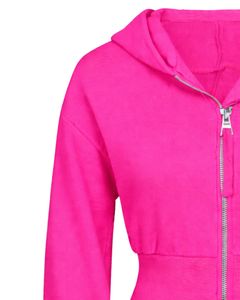 Sudadera con capucha corta rosa intenso para mujer, ajustada, de manga larga, de algodón y forro polar, estilo casual urbano, con logo personalizado, de fábrica ODM - Product Image 3