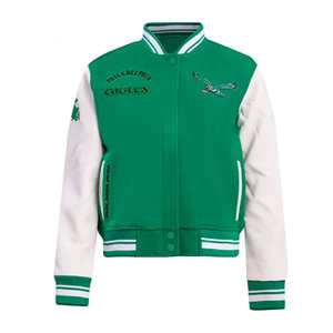 Veste de baseball vintage pour homme, style universitaire, avec broderie d'aigle, corps en laine et manches en cuir, manteau streetwear - Product Image 4