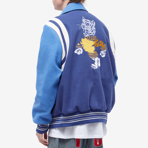Veste universitaire pour homme, bleu et blanc, style preppy, col rabattu, coupe classique, coupe-vent d'hiver, patchwork, décontractée - Product Image 3